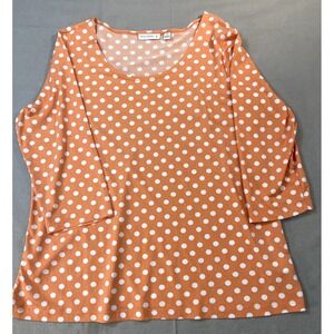 SUSAN GRAVER WOMEN'S SHIRT MEDIUM ORANGE & WHITE POLKA DOT 3/4 SLEEVE TOP BLOUSE